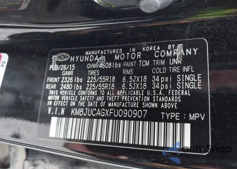 2015 Hyundai Tucson Limited из США, поврежденный, VIN KM8JUCAGXFU090907